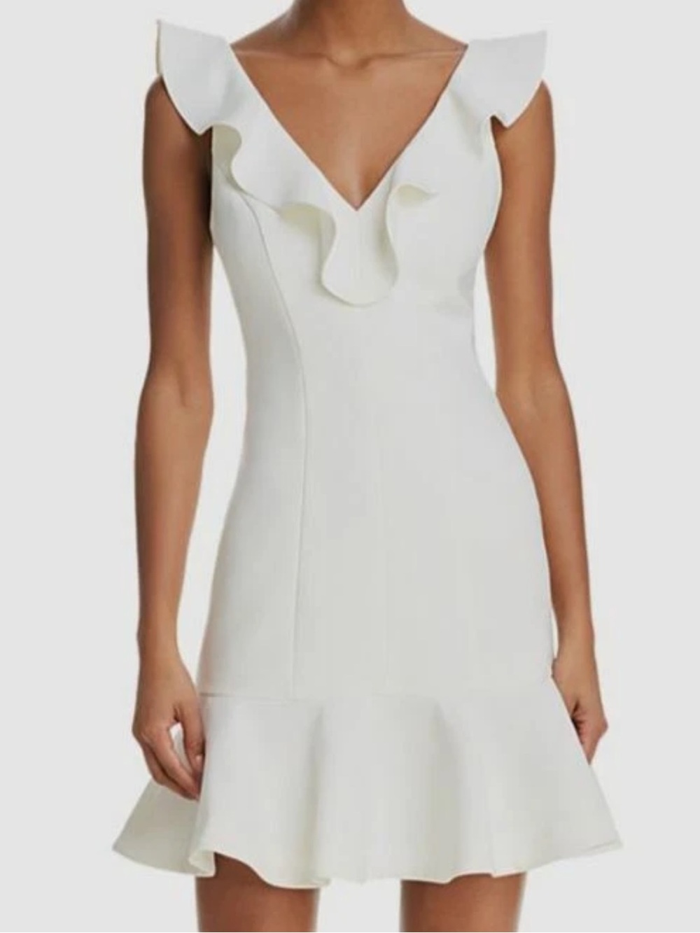 Likely | White Ruffle V Neck Mini Harlow Dress 4